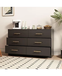 flynama Large 6 Drawers Chest Dresser Table with Golden Handles Modern Storage for Bedroom Living Room