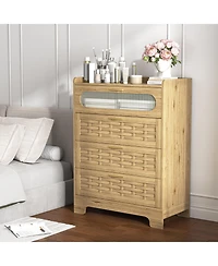 flynama Modern 4 Drawer Dresser Mdf Cabinet with Wheels for Bedroom Living Room Entryway