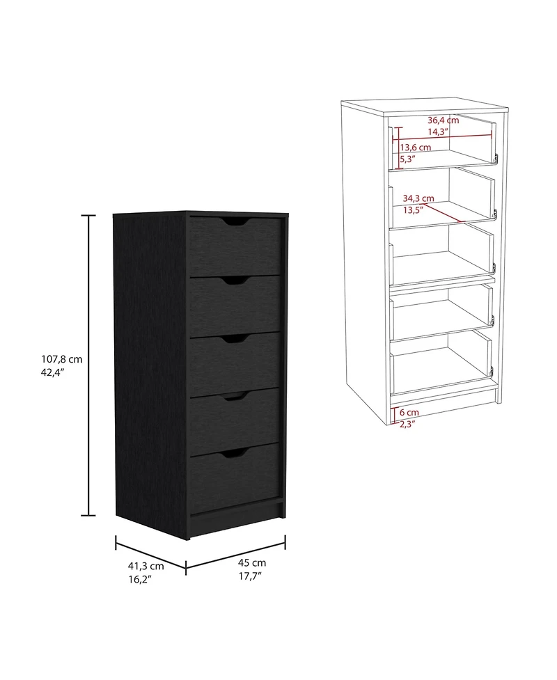 flynama Modern 5 Drawer Dresser Solid Wood Cabinet with Metal Handles for Bedroom Home Office Hallway