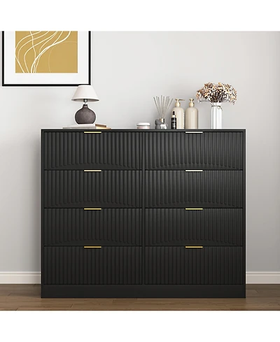 flynama Modern 8 Drawer Dresser 47.2-Inch-Wide Wood with Gold Handles for Bedroom Living Room