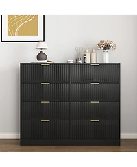 flynama Modern 8 Drawer Dresser 47.2-Inch-Wide Wood with Gold Handles for Bedroom Living Room