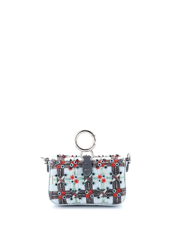 Pre-Owned Fendi Nano Chain Baguette Charm Bag Embellished Denim