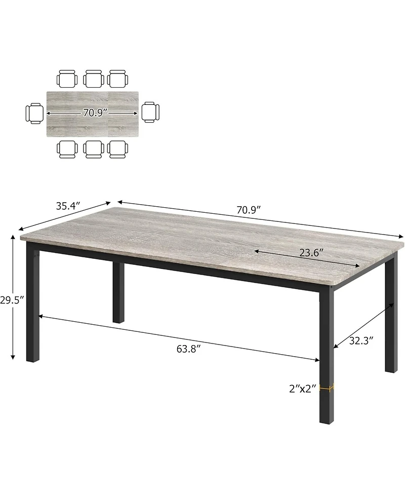 gaomon Industrial Dining Table for 6-8 – Spacious Rectangular Wood Top, Metal Legs, Rounded Corners