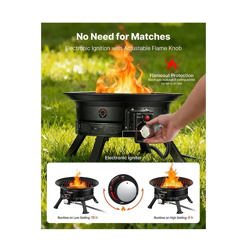 Slickblue 24 Inch Propane Fire Pit 53000 Btu with Grill Grate