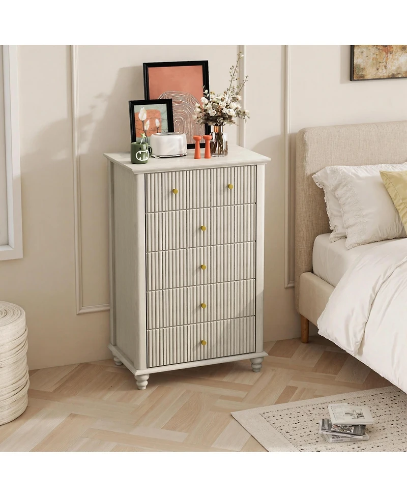 flynama Minimalist 6 Drawer Dresser Cream Finish Sturdy Construction for Bedroom Living Room Storage