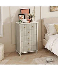 flynama Minimalist 6 Drawer Dresser Cream Finish Sturdy Construction for Bedroom Living Room Storage