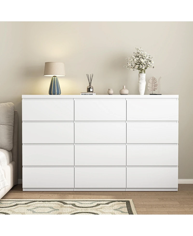 flynama White 12-Drawer Double Dresser Storage Cabinet for Bedroom