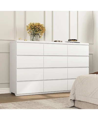flynama White 12-Drawer Double Dresser Storage Cabinet for Bedroom