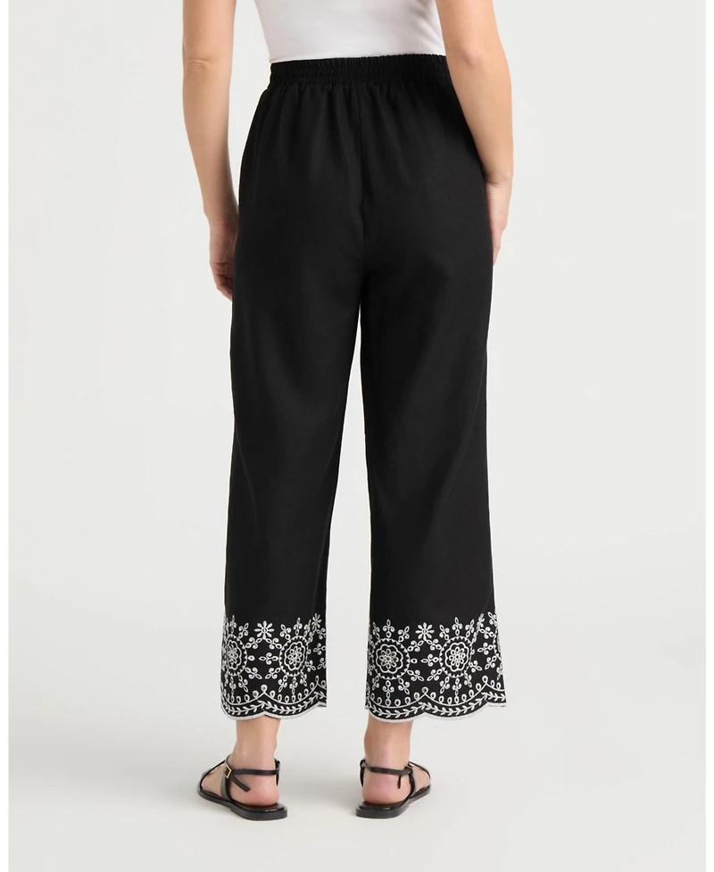 Ellen Tracy Women's Pull-On Cropped Pant with Embroidered Hem