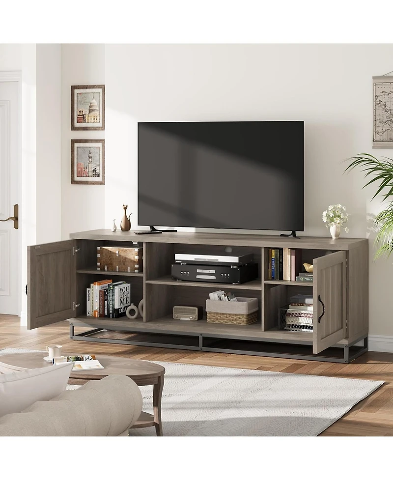 gaomon Farmhouse Tv Stand , Entertainment Center 2-Tier Adjustable Shelves, Wooden Tv & Media Console Table for 75 Inch