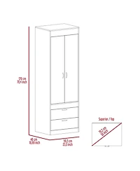 flynama Tarento Armoire with 2 Drawers Double Door Cabinet Hanging Rod Bedroom Storage