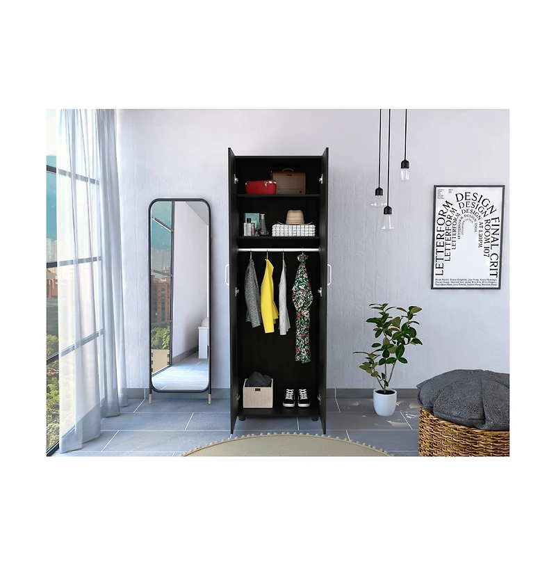 flynama Slim Armoire for Bedroom with 2 Shelves Hanging Rod Double Door