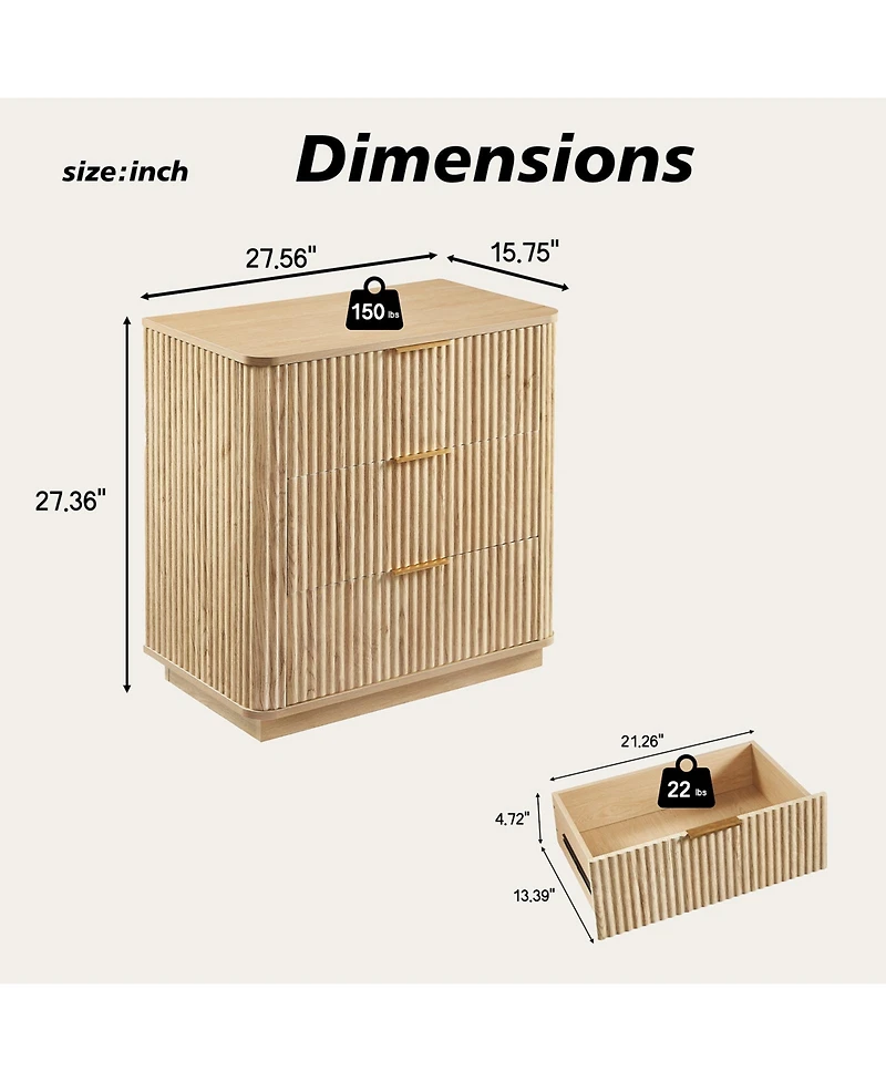 flynama 3 Drawer Modern Dresser Multipurpose Cabinet for Kids Room Home Furniture With Spacious Drawers Easy Assembly Dura