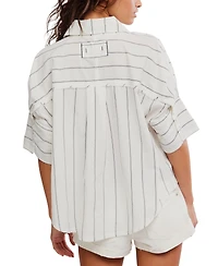 Free People Women's Short-Sleeve Collared Striped Shirt