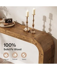 Tribesigns Solid Wood Tv Stand, 70.87-Inch Farmhouse Sofa Table with Waterfall Curved Corners for Hallway