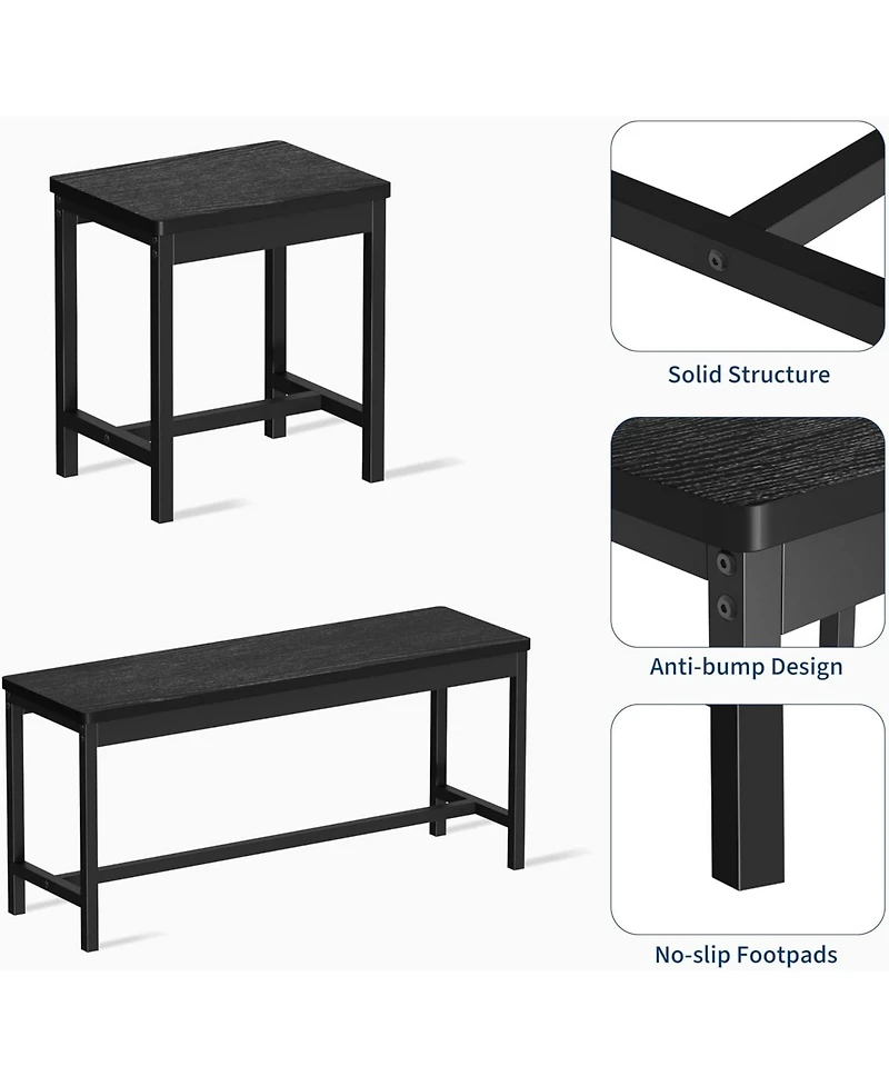 gaomon 5-Piece 63" Modern Extendable Dining Table Set with 2 Benches and 2 Square Stools