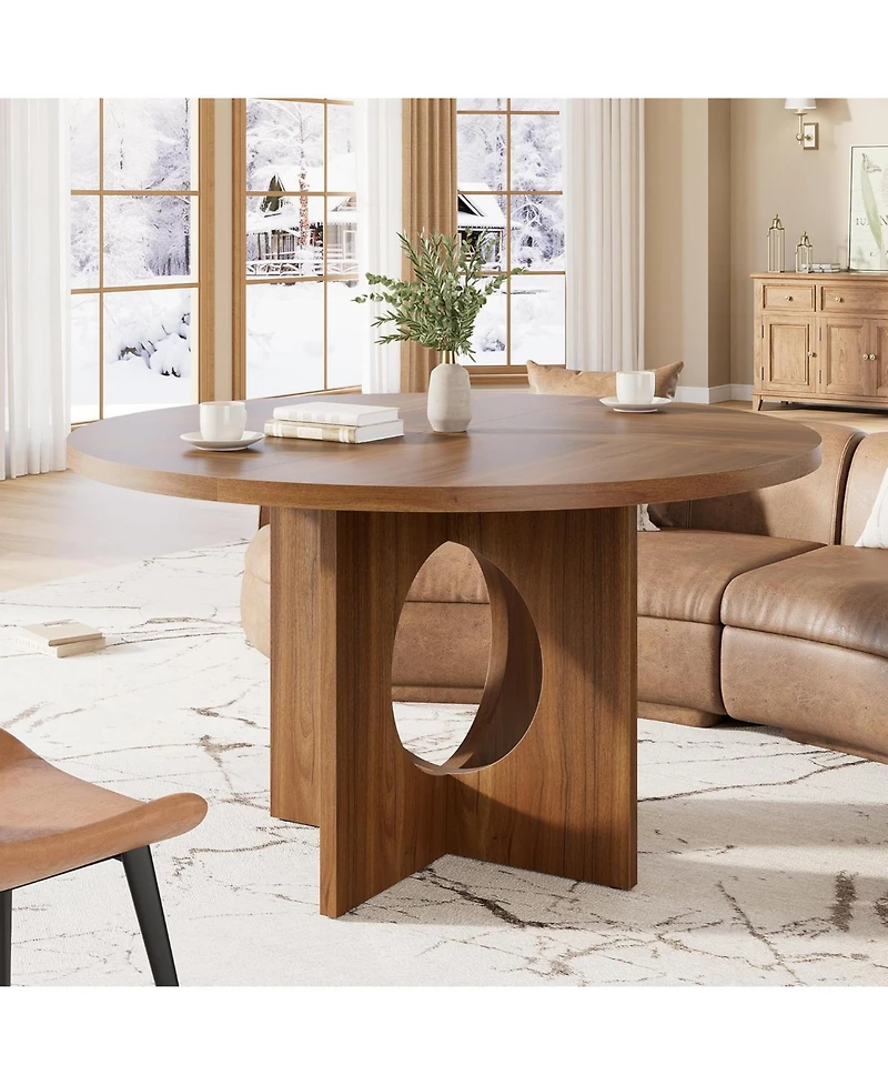 gaomon 47" Round Wooden Dining Table with Pedestal Base