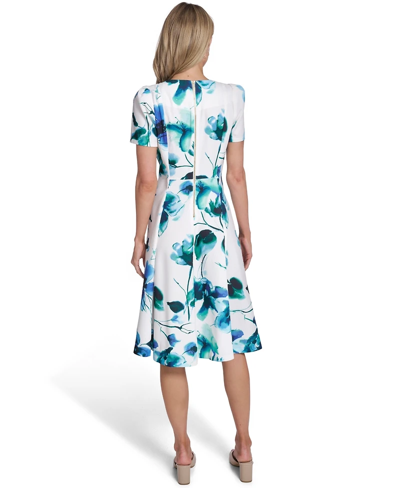 Calvin Klein Petite Hopsack Short-Sleeve Jewel Neck Dress