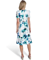 Calvin Klein Petite Hopsack Short-Sleeve Jewel Neck Dress
