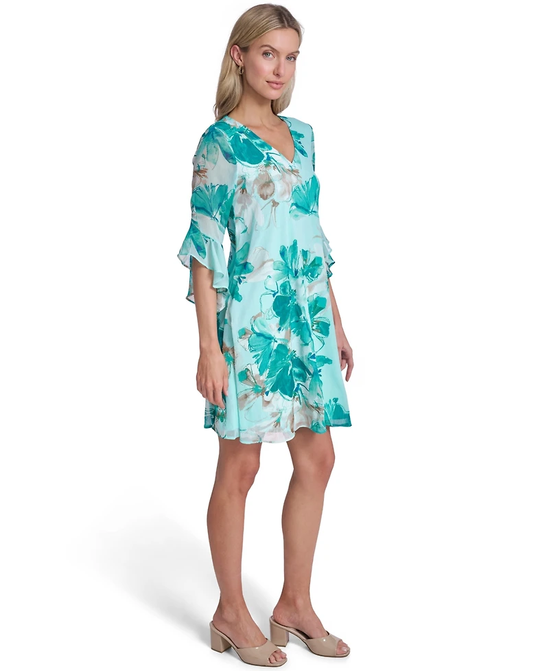 Calvin Klein Petite Bell-Sleeve V-Neck Trapeze Dress