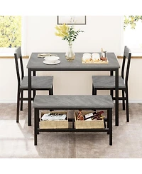 gaomon 4-Piece Modern Metal Frame Dining Table Set with Storage Rack, Chairs and Bench