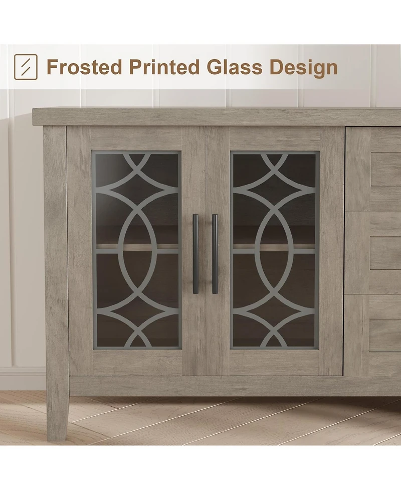 gaomon Farmhouse Tv Stand with Glass Door for 70" TVs, Mid Century Modern Entertainment Center Storage & Two Media Console