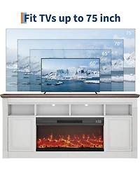 gaomon 68" Farmhouse Electric Fireplace Tv Stand, Entertainment Center with Open Storage Cabinets for TVs up to 75", Media Console for Livin