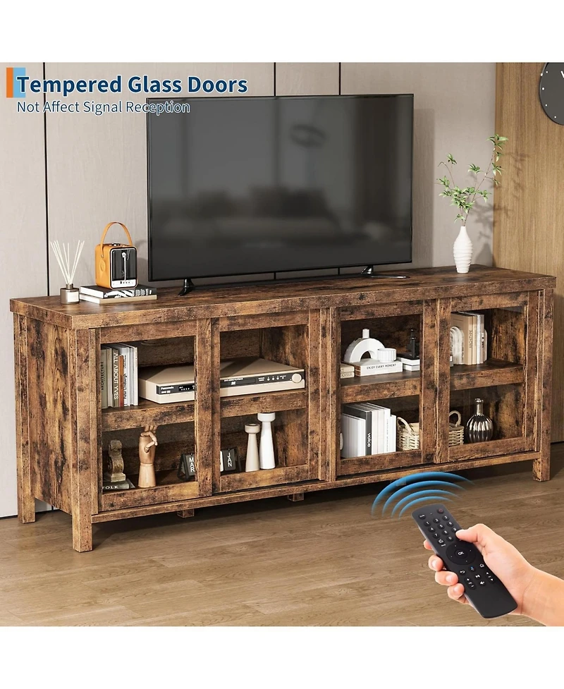 gaomon Tv Stand for 65 Inch with Entertainment Center Storage Cabinet,4 Sliding Glass Doors, Mid Century Modern Media Console, Living Room and Bedroom