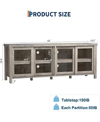 gaomon Tv Stand for 65 Inch with Entertainment Center Storage Cabinet,4 Sliding Glass Doors, Mid Century Modern Media Console, Living Room and Bedroom