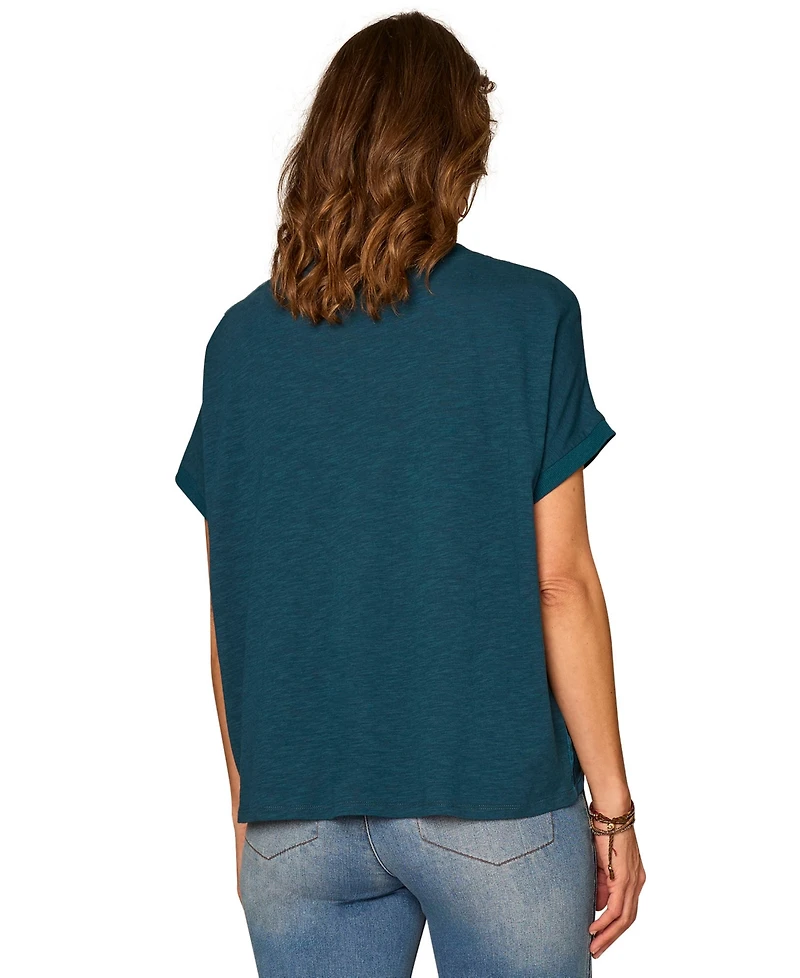 Democracy Petite Mixed-Media Crewneck Knit Top
