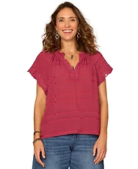 Democracy Petite Embroidered V-Neck Woven Top