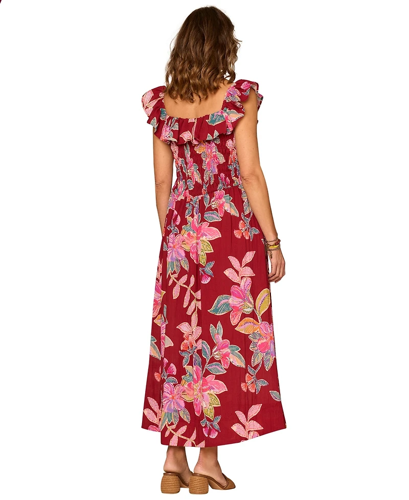 Democracy Petite Ruffle-Sleeve Floral U-Neck Maxi Dress