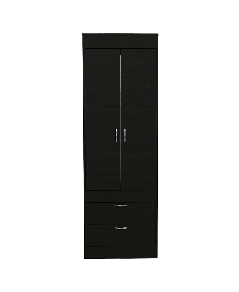 flynama Lisboa Armoire Double Door with 2 Drawers Hanging Rod Metal Handles