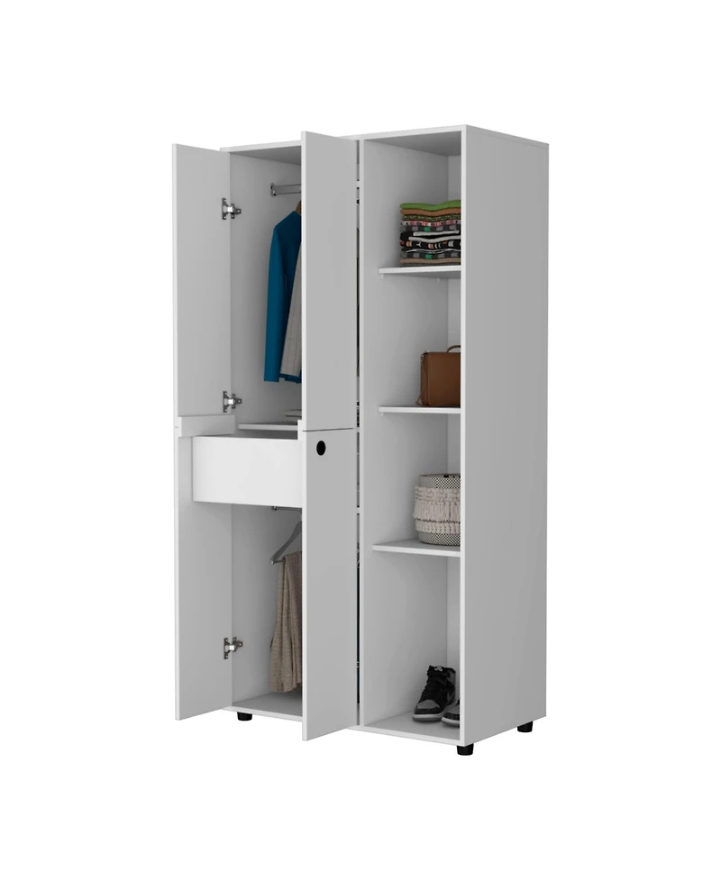 flynama Bethel Armoire Closet with 1 Drawer 2 Hanging Rods Storage Cabinets