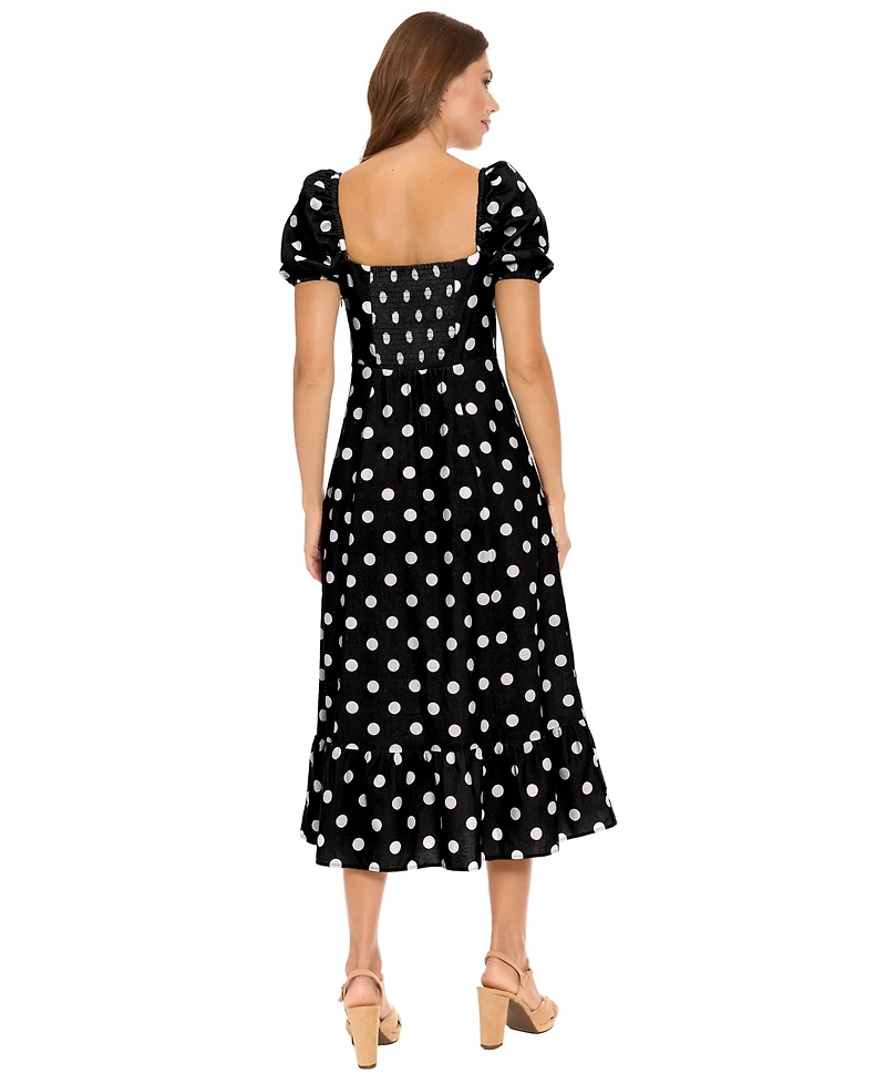 London Times Women's Polka Dot Square Neck Midi Dress