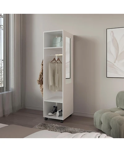flynama 63inch Armoire with 3 Shelves 1 Mirror 4 Wheels Storage Cabinet
