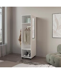 flynama 63inch Armoire with 3 Shelves 1 Mirror 4 Wheels Storage Cabinet