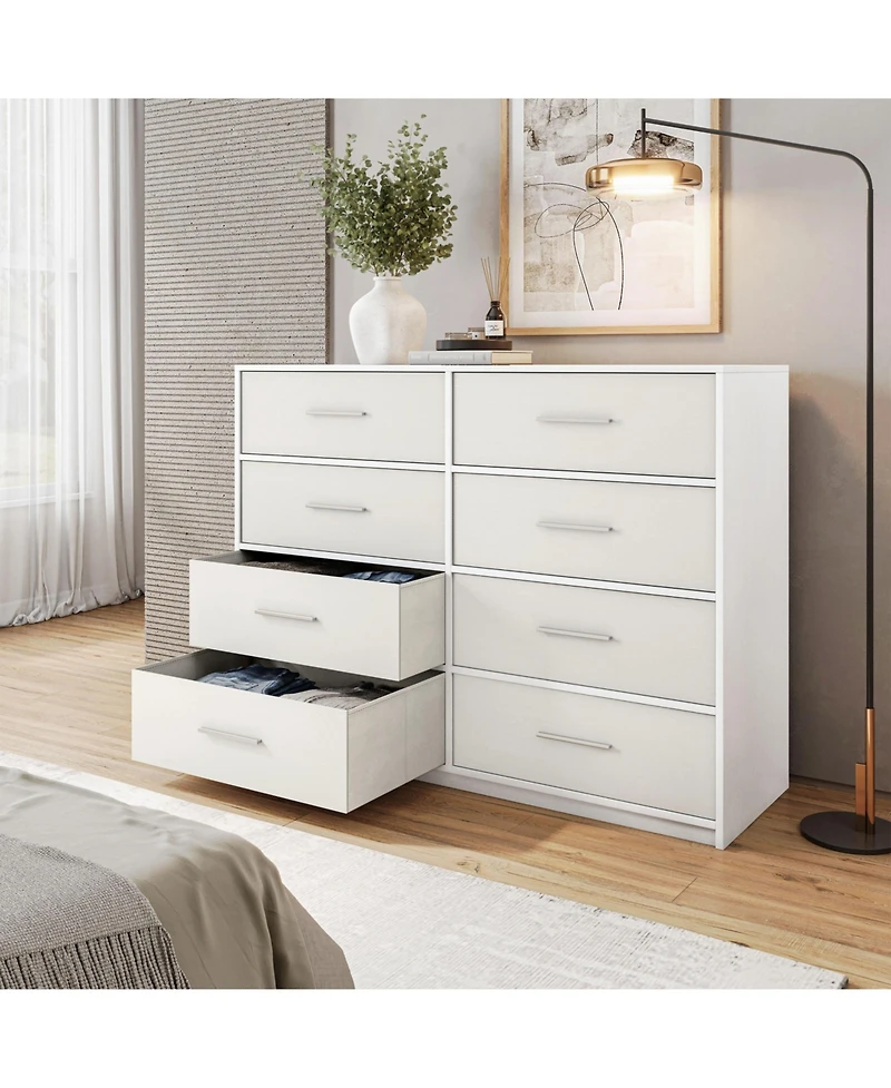 flynama Modern 4 Drawer Dresser Mdf Cabinet with Wheels for Bedroom Living Room Entryway