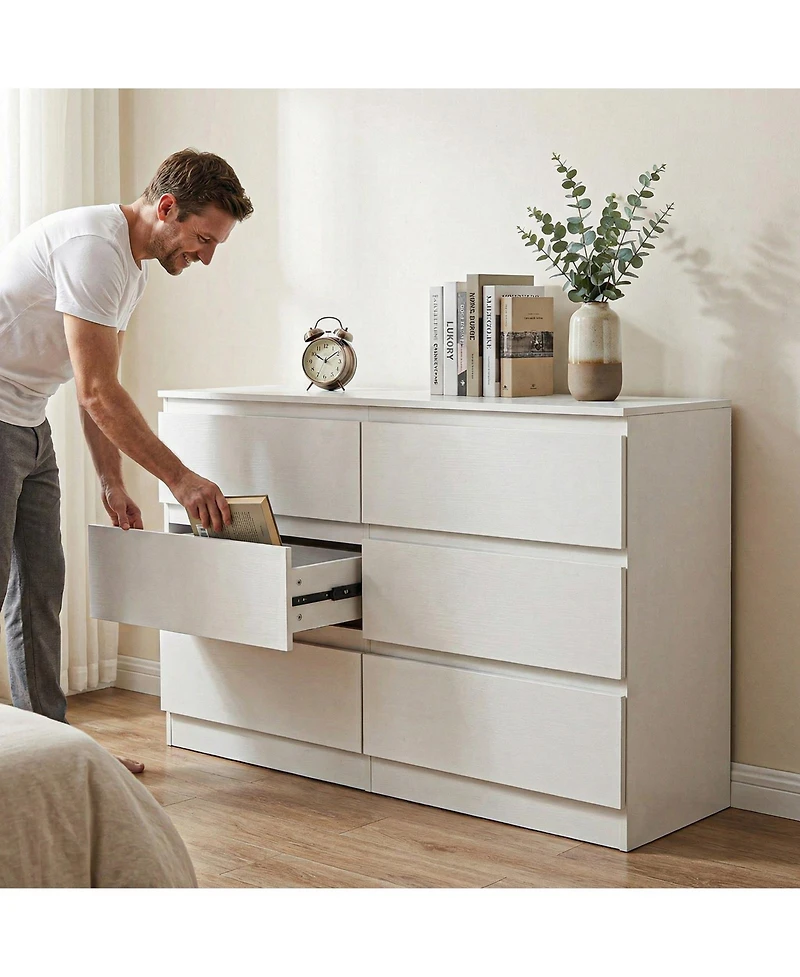 flynama 6 Drawer Transitional Dresser Rolling Cabinet for Bedroom Home Furniture With Spacious Drawers Easy Assembly.