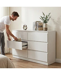 flynama 6 Drawer Transitional Dresser Rolling Cabinet for Bedroom Home Furniture With Spacious Drawers Easy Assembly.