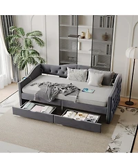 flynama Upholstered Daybed With 2 Storage Drawers Usb Ports Grey No Box Spring Needed