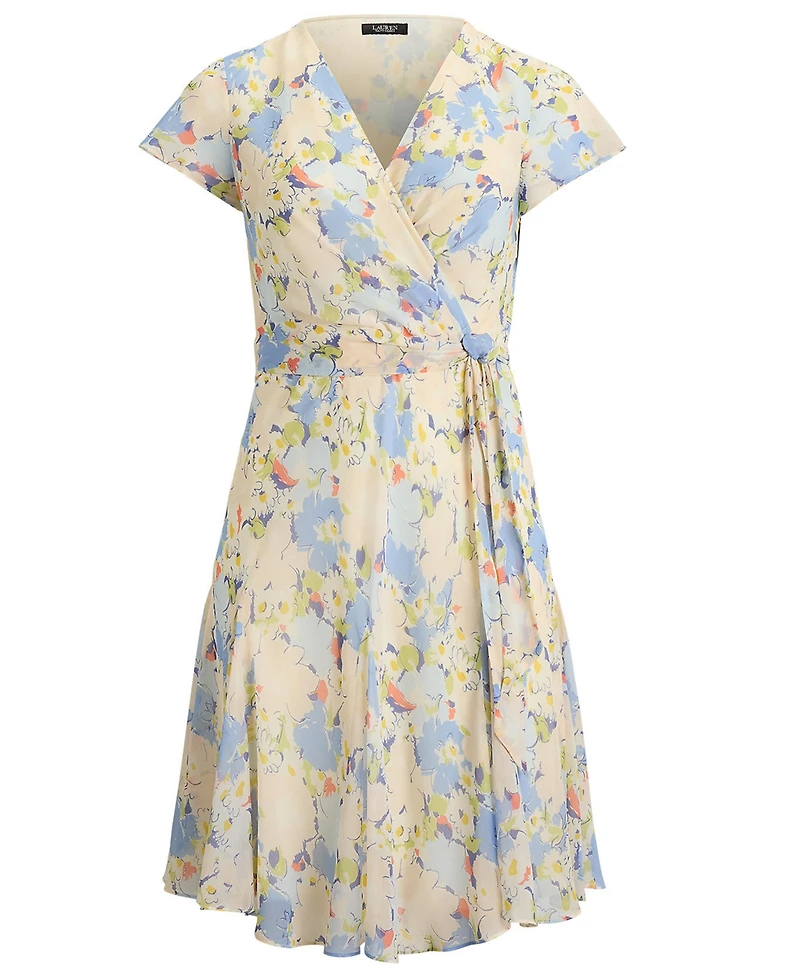 Lauren Ralph Plus Floral Crinkle Georgette Surplice Dress