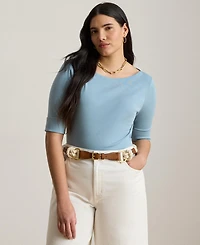 Lauren Ralph Plus Cotton Boatneck T-Shirt