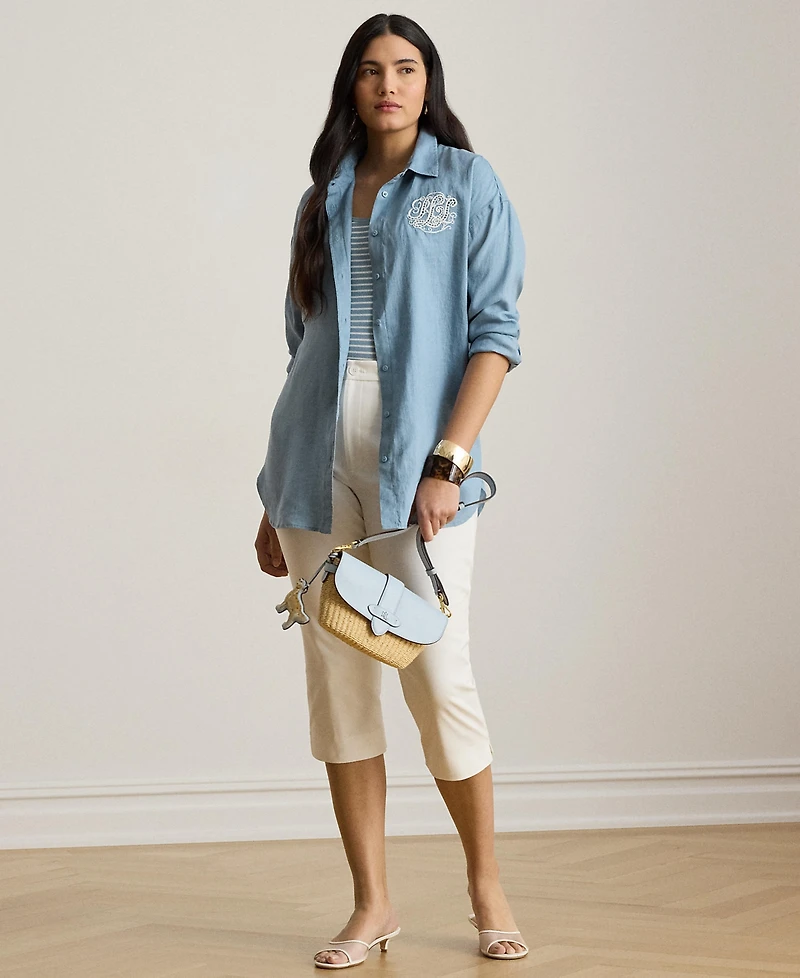 Lauren Ralph Plus Relaxed-Fit Eyelet-Logo Shirt