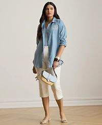 Lauren Ralph Plus Relaxed-Fit Eyelet-Logo Shirt