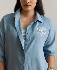 Lauren Ralph Plus Relaxed-Fit Eyelet-Logo Shirt