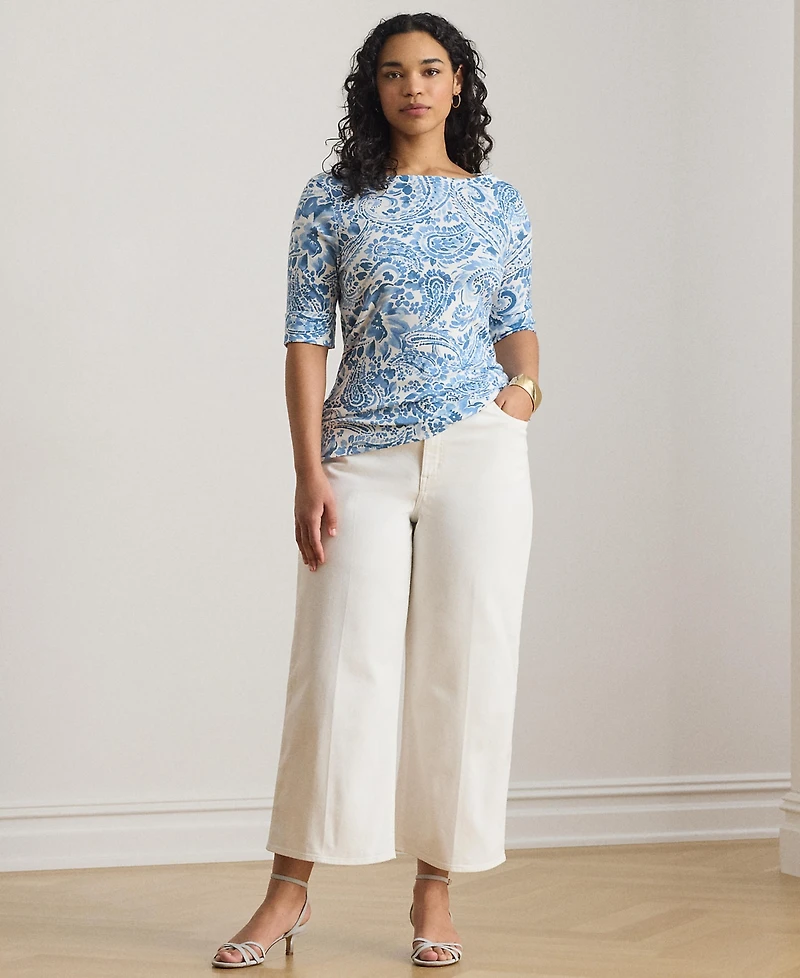 Lauren Ralph Plus Paisley Stretch Boatneck T-Shirt