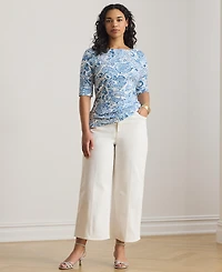 Lauren Ralph Plus Paisley Stretch Boatneck T-Shirt