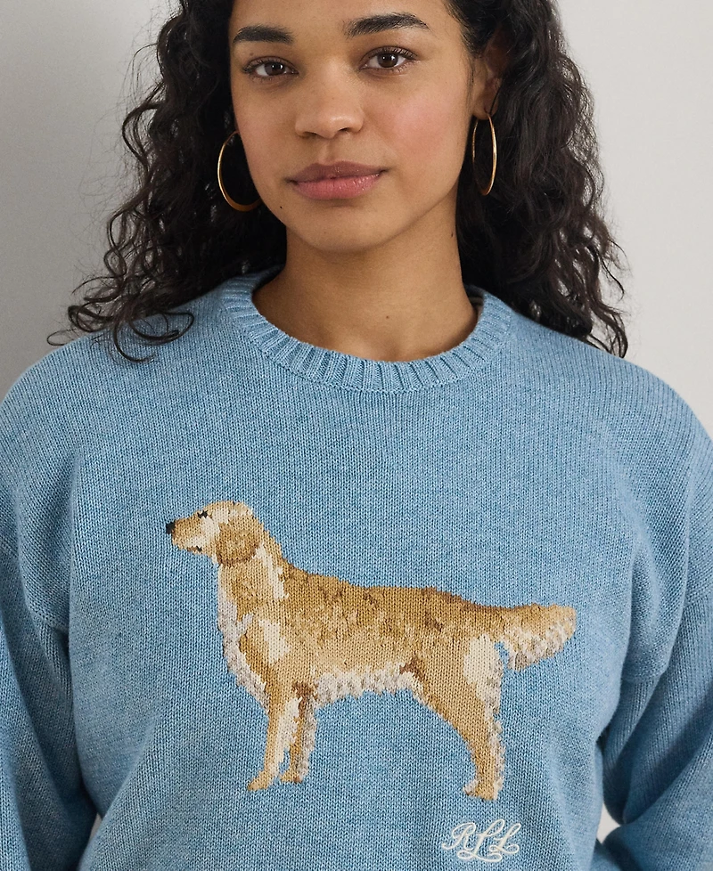 Lauren Ralph Plus Intarsia-Knit Golden Retriever Sweater