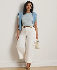 Lauren Ralph Plus Striped Rib-Knit Stretch Top